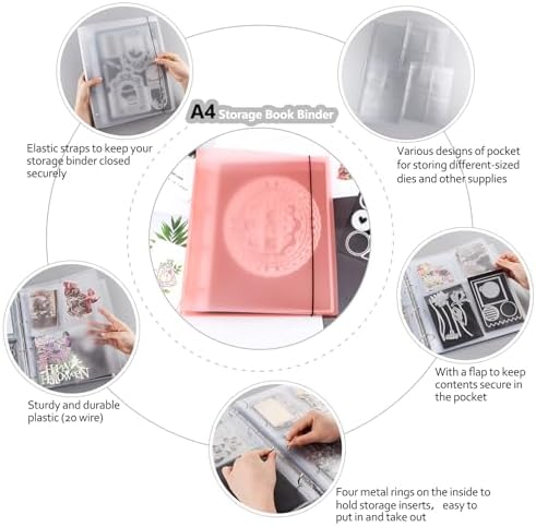 A4 Dies and Stamps Storage Book Binder Folder, Page Protectors Pockets Inserts Organizer for Cutting Dies Stencil Album Stamp Crafts, 1Pcs Orange Storage Book Cover & 20 Inserts with 1/2/3/4 Pockets - Image 3