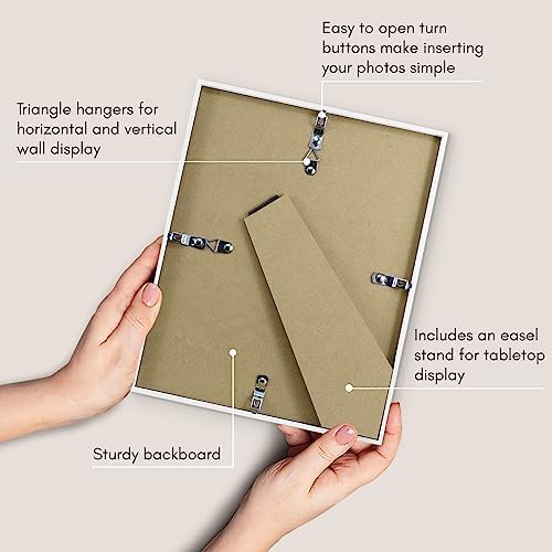 Americanflat 8x10 Picture Frame with Shatter-Resistant Glass - Use as 5x7 Frame with Mat or Display 8x10 Photo Without Mat - Streamline Collection - Picture Frames for Tabletop and Wall - White - Image 6