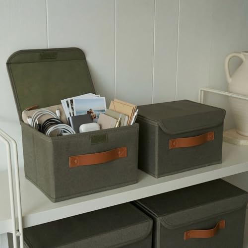 Decorative Linen Storage Boxes with Lids - Spacious Set of 2 Organizer Bins - Image 7