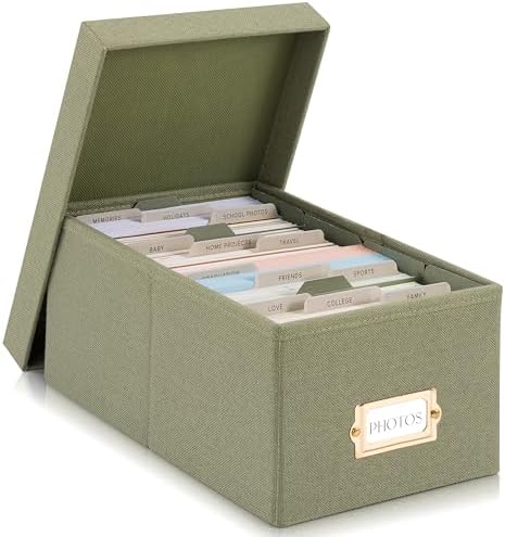 Decorative Photo Storage Box - Sturdy Linen Organizer Holds 850 4x6 Photos by ZICOTO