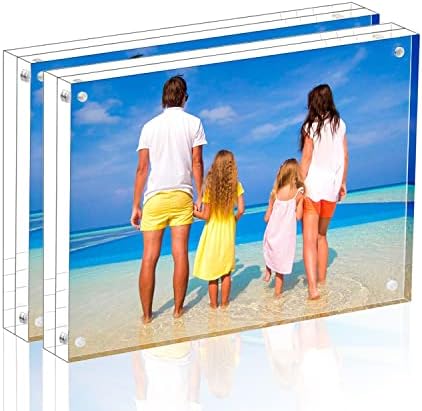 Meetu Acrylic Picture Frame 8x10,Clear Freestanding Double Sided 24mm Thickness Frameless Magnetic Photo Frames Desktop Display with Gift Box Package (2 Pack) by Meetu