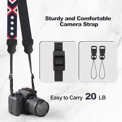 Universal Camera Strap - Camera Neck Strap, Adjustable Shoulder Straps Compatible with Canon, Fujifilm, Nikon, Olympus, Panasonic and other SLR and mirrorless cameras - Red Black and White Weave - Image 6