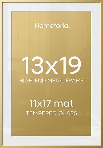 Homeforia 13x19 Gold Picture Frame, High-End Metal, 11x17 Mat, Glass by Homeforia