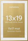 Homeforia 13x19 Gold Picture Frame, High-End Metal, 11x17 Mat, Glass by Homeforia