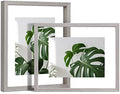 Egofine 8x10 Floating Frames Set of 2, Double Plexiglass Picture Frame, Made of Solid Wood Display Any Size Photo up to 8x10, Wall Mount or Tabletop Standing, Light Grey by Egofine