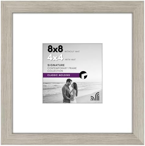 Americanflat 8x8 Picture Frame with Shatter-Resistant Glass - Use as 4x4 Frame with Mat or Display 8x8 Photo Without Mat - Signature Collection - Square Frames for Tabletop and Wall - Driftwood by Americanflat