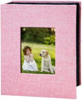 Photo Album 4x6 with 200 Pockets, Slip-in Picture Albums, Linen Cover Memory Book with Front Window, Black Page Vertical Photo Book for Wedding, Family, Anniversary, Baby, Vacation(Pink) by HenPisen