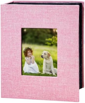 Photo Album 4x6 with 200 Pockets, Slip-in Picture Albums, Linen Cover Memory Book with Front Window, Black Page Vertical Photo Book for Wedding, Family, Anniversary, Baby, Vacation(Pink) by HenPisen