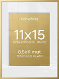 Homeforia 11x15 Gold Picture Frame, High-End Metal, 8.5x11 Mat, Glass by Homeforia