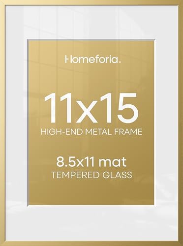 Homeforia 11x15 Gold Picture Frame, High-End Metal, 8.5x11 Mat, Glass by Homeforia