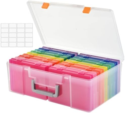 Photo Storage Box 5 x 7 Inches, 18 Inner Extra Large Photo Boxes with Dividers, Colorful Acid-Free Photo Storage Containers with Handle, Photo Organizer Craft Keeper for Photo, Craft, Stamp etc by PAKCHOICE