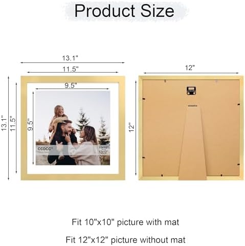 12x12 Picture Frame Set of 2, 12 x 12 Wood Photo Frames with Mat for 10x10 or 30x30cm Diamond Art Painting, Wooden Frame with Real Glass Cover for Wall and Tabletop Display,Gold - Image 5