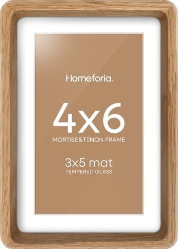 Homeforia 4x6 Mortise&Tenon Natural Oak Picture Frame, 3x5 Mat, Glass by Homeforia