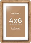 Homeforia 4x6 Mortise&Tenon Natural Oak Picture Frame, 3x5 Mat, Glass by Homeforia