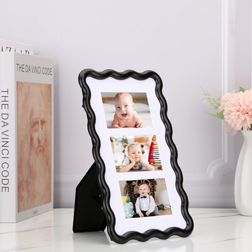 3-2x3‘’ Black Heavy-Duty Zinc Alloy Picture Frames,Unique Wave Design Black Picture Frame 3x2'',with Tempered Glass & Soft Velvet Backing for Desktop and Wall Hanging - Image 4