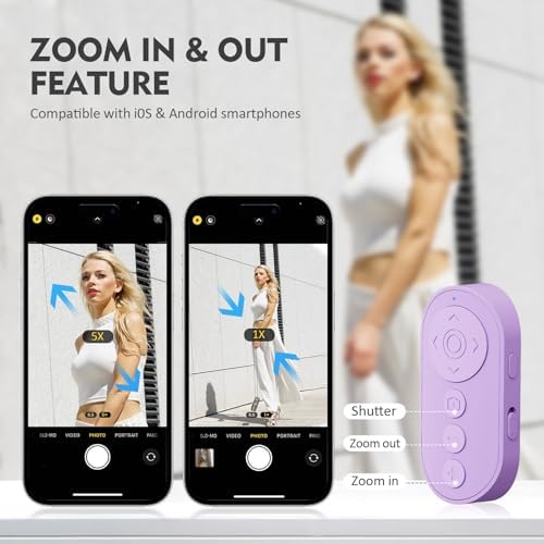 Remote Control for TikTok,Wireless Remote Camera Control Shutter with Zoom for iPhone, Front Rear Camera Switch,Page Turner for E-Book APP, Phone Remote, Scrolling Ring for TIK Tok (Black/Purple) - Image 2