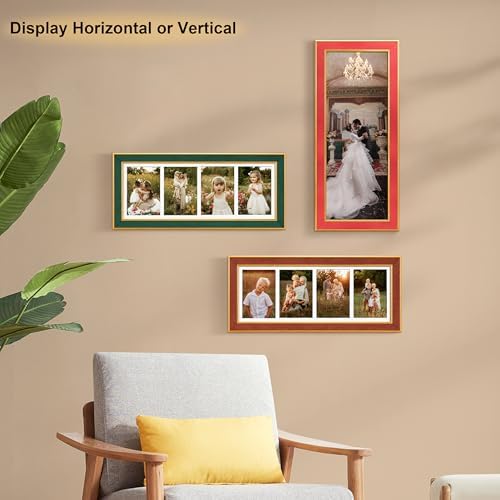 Suede 8x21 Picture Frame Display 4 Opening 5x7 Picture Frames Collage Wall Decor with Mat,Multi Photo Frame for Plexiglass,Wall Decor,1Pack,Red - Image 6