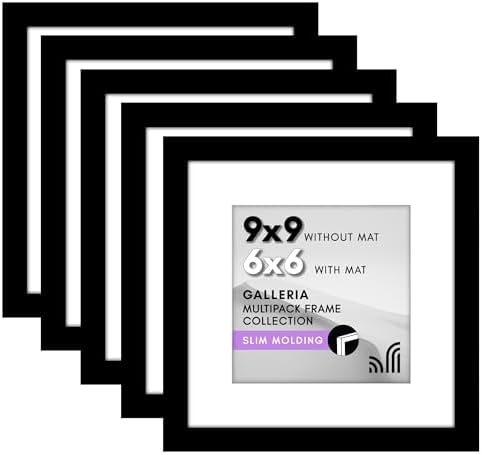 Americanflat 9x9 Picture Frame 5-Pack - Matted to 6x6 - Black by Americanflat