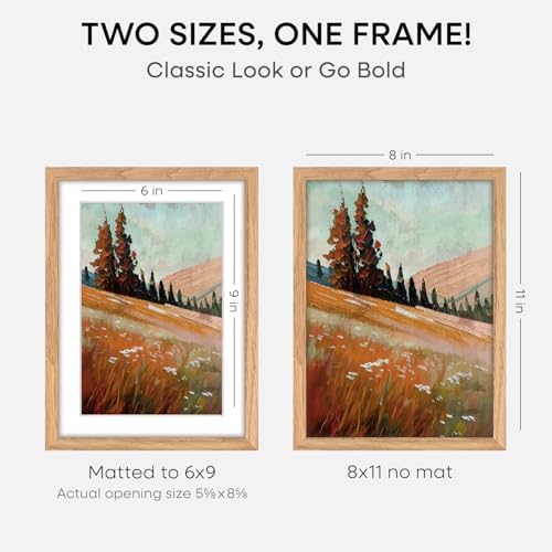 Homeforia 8x11 Natural Oak Picture Frame, High-End Wood, 6x9 Mat, Glass - Image 2