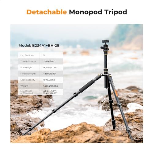 K&F CONCEPT 72" Aluminum Tripod for Camera - Image 2