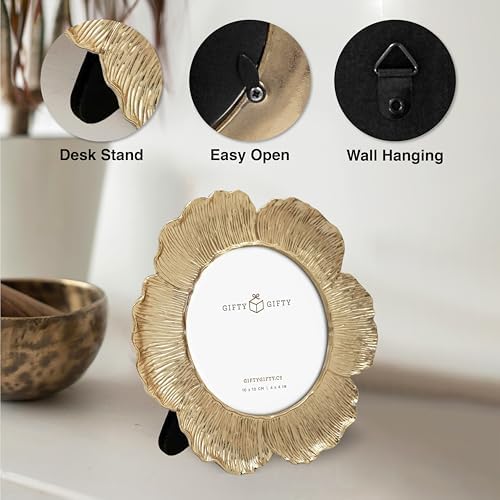 Circular Gold Floral Photo Frame / 4x4 In | For Tabletop Display | Perfect for Home Decor, Wedding, Graduation, Or Milestone Photos - Image 4