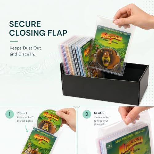 tarifold DVD Sleeves with Cover Art Inserts and Closing Flap, 100 Pack - Image 2