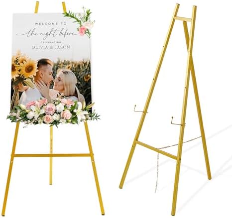 57.1" Gold Easel Stand for Sign,Tall Heavy Duty Display Easel by milostelom