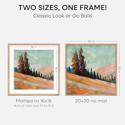 Homeforia 20x20 Natural Oak Picture Frame, High-End Wood, 16x16 Mat, Glass - Image 2