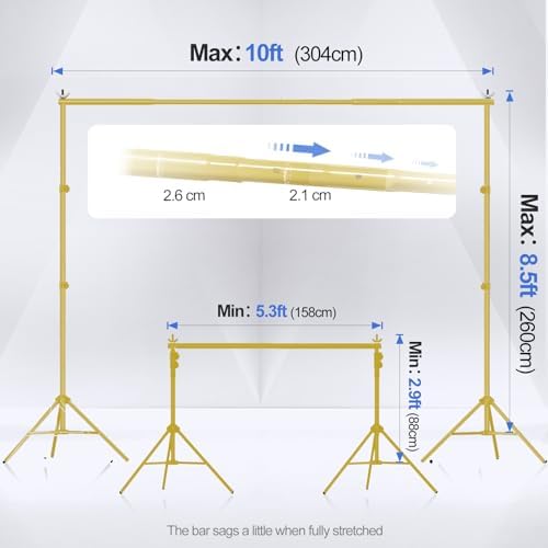 EMART Backdrop Stand 10x8.5FT Adjustable Back Drop Stand for Party -Gold - Image 2