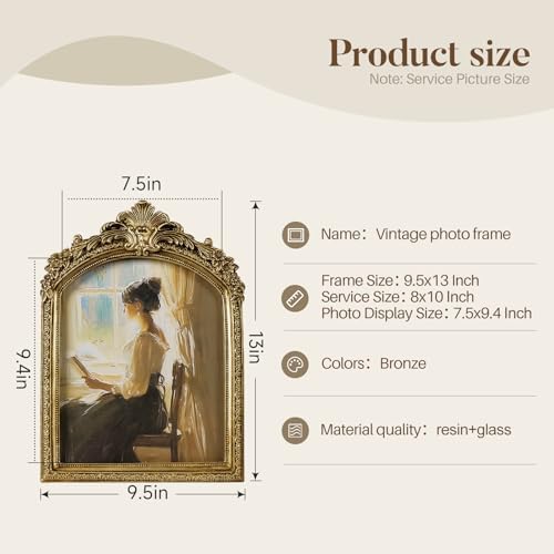 Cuspin 8x10 Vintage Arched Picture Frame Ornate Gold Resin Photo Frame - Image 5