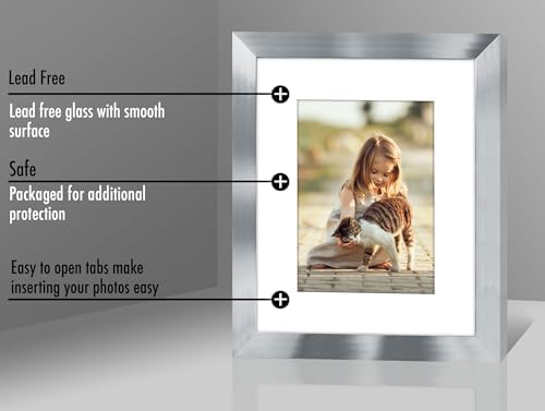 Americanflat 8x10 Picture Frame with Polished Crystal-Clear Glass - Use as 5x7 Frame with Mat or Display 8x10 Photo Without Mat - Signature Collection - Picture Frames for Tabletop and Wall - Silver - Image 3