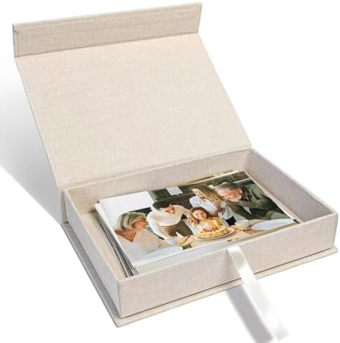5x7" Archival Photo Storage Box with Lid – Stackable Memory Keepsake Organizer for Photos, Certificates, Jewelry & Scrapbooking Supplies, Photo Cases and Postcard Keeper Storage Container Box Beige by Sprsthai