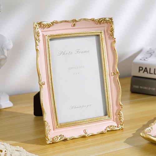 Cuspin 4x6 Cute Picture Frame Pink and Gold Vintage Ornate Resin Frame - Image 3