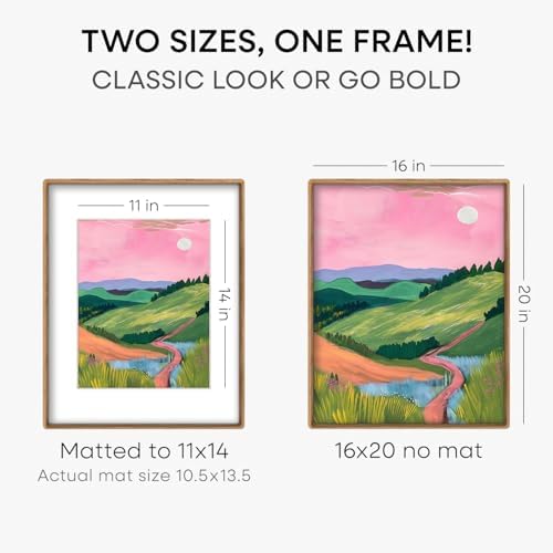 Homeforia 16x20 Mortise&Tenon Natural Oak Picture Frame, 11x14 Mat, Glass - Image 3