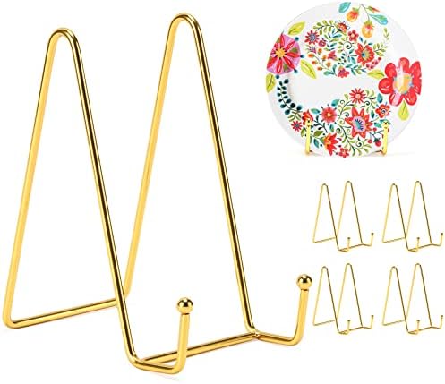 Kruodop 6 Inch Plate Stands for Display, 5 Pack Plate Holder Display Stand, Gold Metal Frame Easel Holder Stand for Pictures,Book, Photo, Decorative Plate by Kruodop