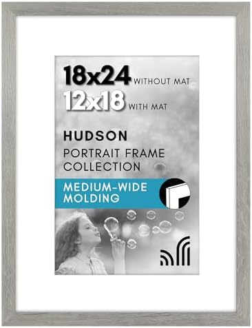 Americanflat 18x24 Poster Frame - Matted to 12x18 - Grey Wood by Americanflat