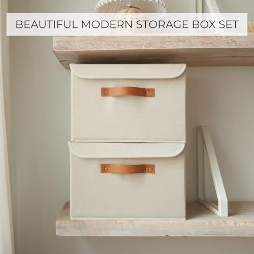 Decorative Linen Storage Boxes with Lids - Large Set of 2 Organizer Bins - Image 3
