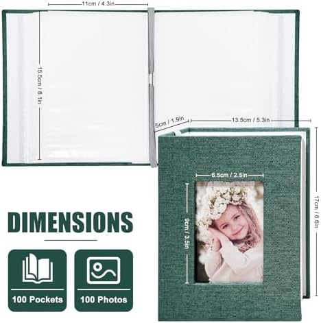 Photo Album 4x6 100 Pockets, Linen Cover Top Loader Vertical, Slip-in Picture Dark Green Pockets Albums for Wedding, Family, Anniversary, Baby, Vacation - Image 2