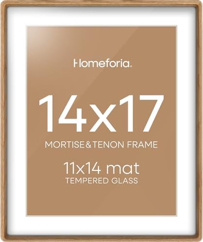 Homeforia 14x17 Mortise&Tenon Natural Oak Picture Frame, 11x14 Mat, Glass by Homeforia