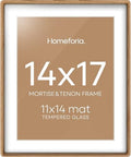 Homeforia 14x17 Mortise&Tenon Natural Oak Picture Frame, 11x14 Mat, Glass by Homeforia