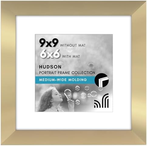 Americanflat 9x9 Picture Frame - Matted to 6x6 - Engineered Wood - Gold by Americanflat