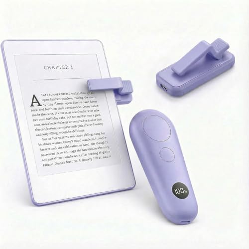 RF Remote Control Page Turner with Upgrade LCD Power Display, Wireless Reading Clicker for Kindle Paperwhite Kobo Oasis iPad, Phone Camera Remote Trigger, 36-Month Warranty (Purple) by Censisiy