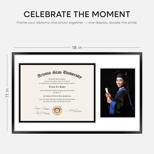 Homeforia 11x18 Black Diploma Frame, High-End Metal, 8.5x11 & 5x7 Mat - Image 2