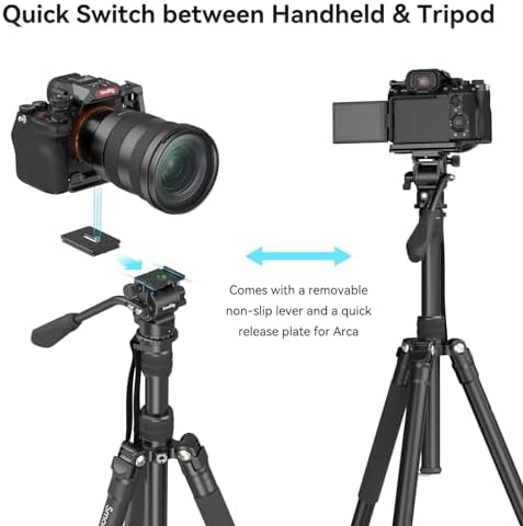 SmallRig CT180 Video Tripod, 72" Camera Tripod Monopod with Fluid Head, Aluminum Camera Tripod, 360° Panorama Fluid Head for Travel, Video, Live Streaming, Vlogging- 3760B - Image 5