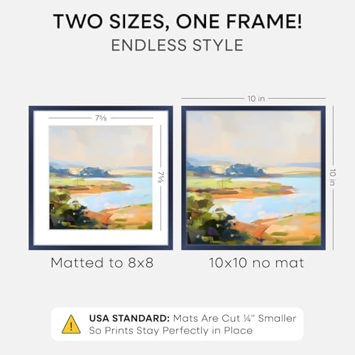 Homeforia 10x10 Blue Picture Frame, High-End Metal, 8x8 Mat, Glass - Image 2