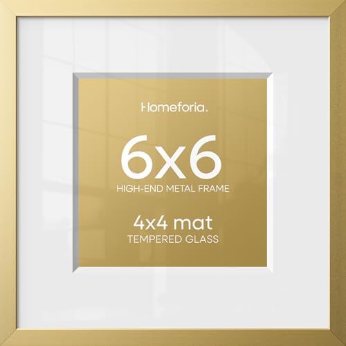 Homeforia 6x6 Gold Picture Frame, High-End Metal, 4x4 Mat, Glass by Homeforia