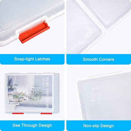 SAYEEC Portable Project Case A4 Plastic Transparent File Storage Box for 8.5"x11" Paper Slim Photo Art Craft Storage Container Scrapbook Document Organizer Magazine Protector for Office School (Red) - Image 3