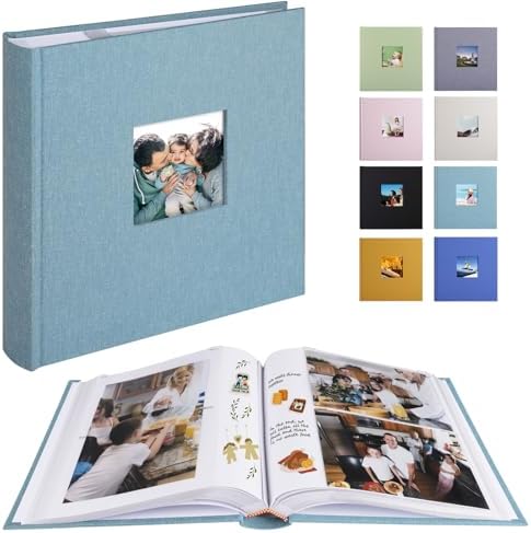1DOT2 Photo Album with Writing Space, 100 Pages, Linen Cover, Cyan Blue by 1DOT2