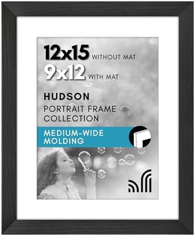 Americanflat 12x15 Picture Frame - Matted to 9x12 - Engineered Wood - Black by Americanflat