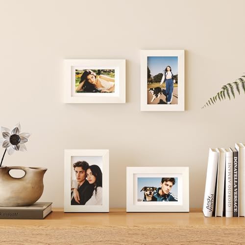 Egofine 4x6 Picture Frames Set of 4, Made of Solid Wood Covered by Plexiglass 3x4.5 and 3.5x5 with Mat or 4x6 without Mat, for Table Top Display and Wall Mounting Photo Frame Beige - Image 5